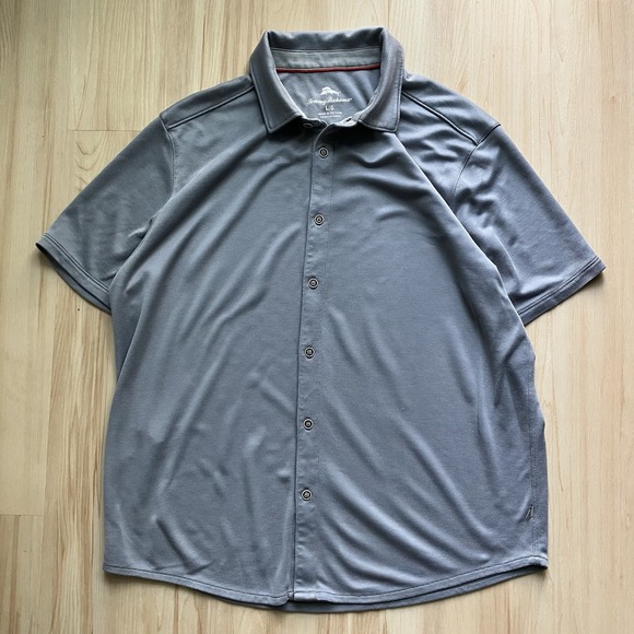 Tommy Bahama Other - Tommy Bahama Mens L Gray  Polo Waffle Knit Full Button Front Shirt Tencel Blend